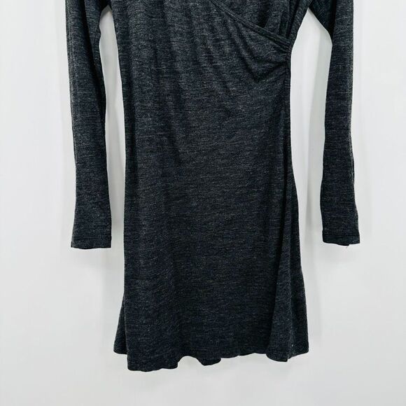 Prana Size Small Charcoal Gray Long Sleeve Wool Blend Nadia Dress Faux Wrap - Picture 3 of 9